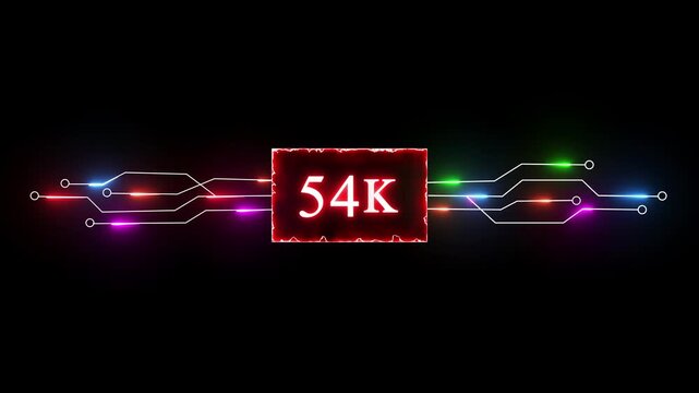 Neon 54K followers and subscriber animation. Promotion social media content, digital marketing, like, share and views.