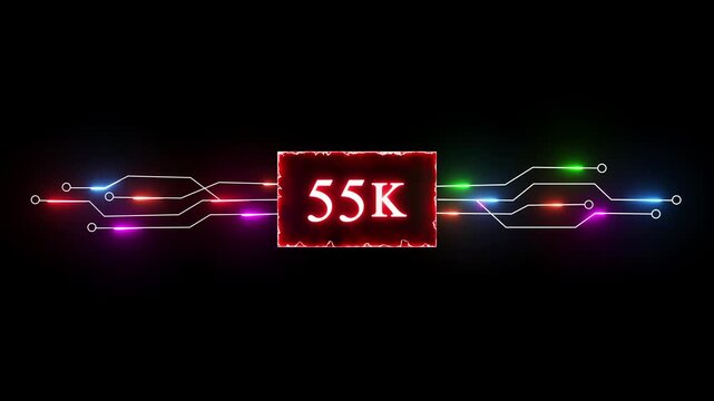 Neon 55K followers and subscriber animation. Promotion social media content, digital marketing, like, share and views.