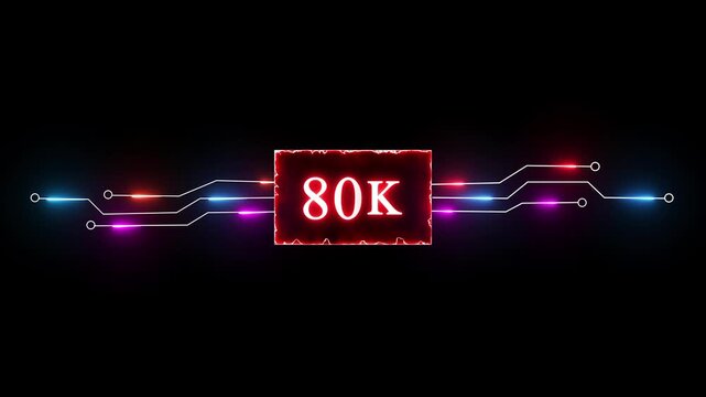 Neon 80K followers and subscriber animation. Promotion social media content, digital marketing, like, share and views.