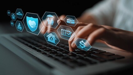 Security and insurance concept showing protection coverage for health, travel, home, car, life, and financial safety, emphasizing trust and policy assurance Marrow