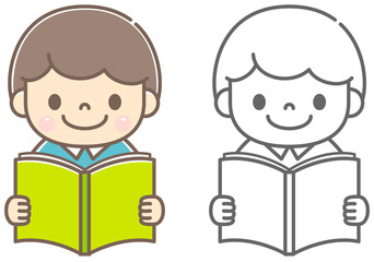 本を読む男の子のイメージイラスト素材
