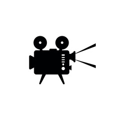 Vintage Movie Camera Icon with Light Beams.