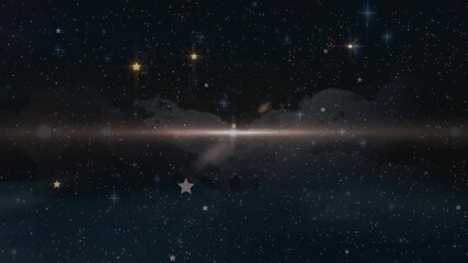 Flare starting at left edge sending shapes bursting then fading mirroring to showcase cosmic energy - Powered by Adobe