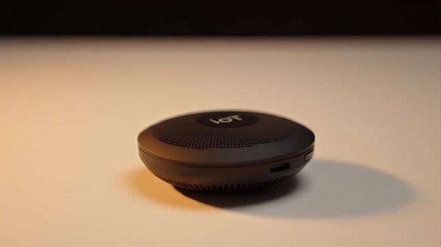 IoT device close-up shot on neutral background. Conceptual modern tech product shot for technology and internet of things uses