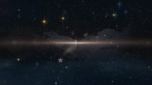 Flare starting at left edge sending shapes bursting then fading mirroring to showcase cosmic energy