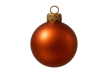 Orange christmas bauble holiday decoration hanging on transparent background, festive winter season ornament