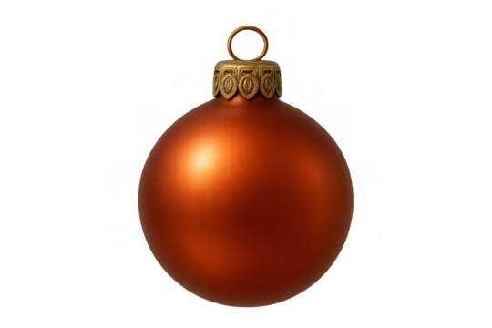 Orange christmas bauble holiday decoration hanging on transparent background, festive winter season ornament