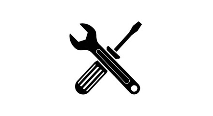 Wrench and screwdriver icon in white outline on transparent background