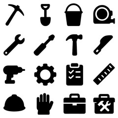 Fototapeta premium Tool Collection: An organized arrangement of tools, highlighting the essential equipment for various construction and repair tasks, meticulously placed and neatly presented.