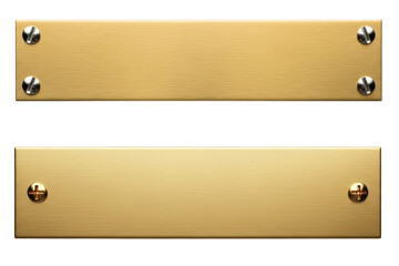 Shiny gold metal plaque with bolts, cut out