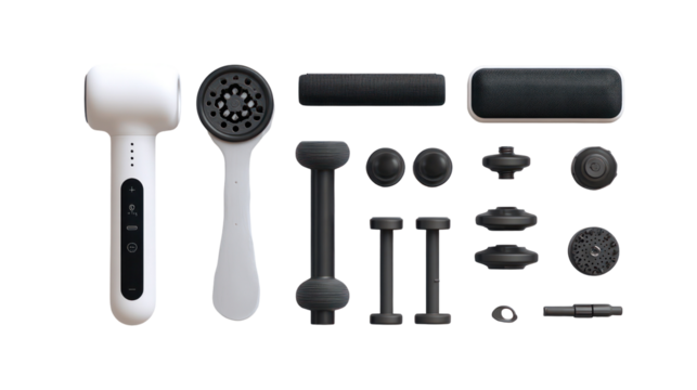 Collection of grooming tools and accessories isolated on transparent background