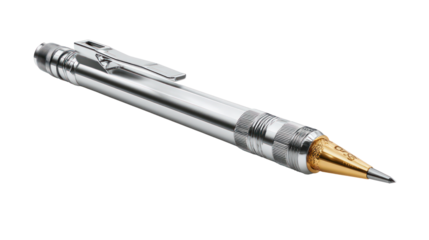 Luxury ornate silver pen with gold tip isolated on transparent background