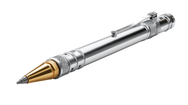 Elegant silver and gold ballpoint pen isolated on transparent background