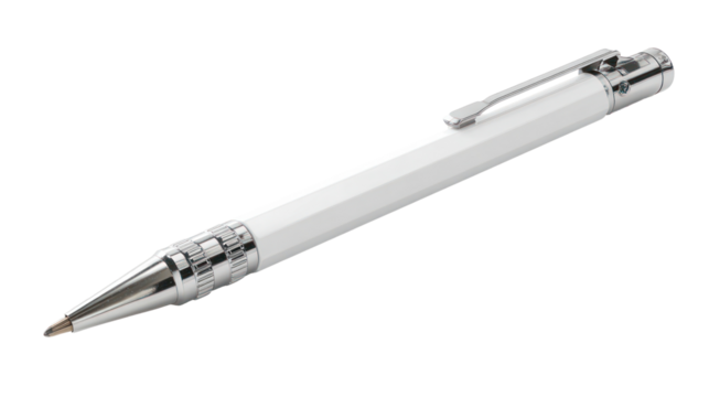 Elegant white and silver ballpoint pen isolated on transparent background - Powered by Adobe