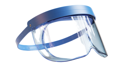 Blue and clear plastic face shield for protection isolated on transparent background