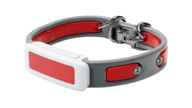White and red pet gps tracker collar isolated on transparent background