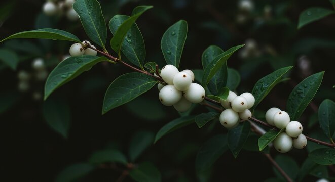 Lush parasitic plant featuring waxy white berries and deep green leaves, commonly associated with the festive atmosphere of the winter holidays ,leaf ,holiday ,festive