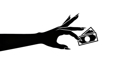 Elegant hand holding cash illustration against a transparent background