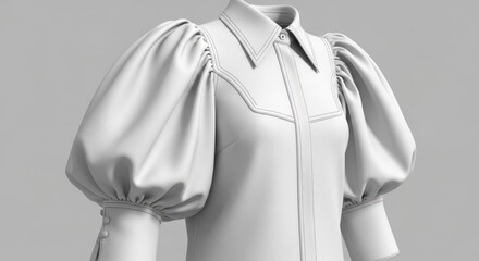 Elegant white blouse with puffy sleeves against a light gray backdrop