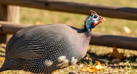 Guinea fowl vocalizes on farm