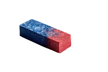 A rectangular, vibrant, two-toned bar.  Deep blue top, fading to dusty rose bottom.  Rough, speckled texture