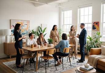 Business team collaborating during meeting in modern office