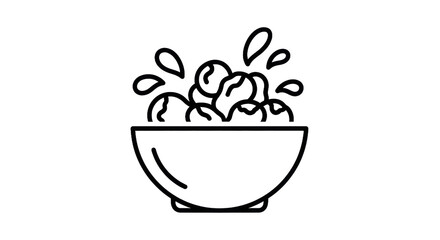 Outlined bowl with splashing objects illustration on transparent background