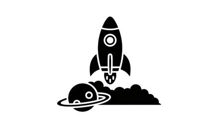 Stylized rocket launching from planet with transparent background concept