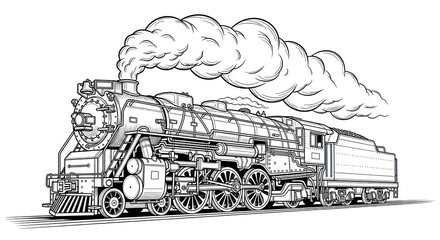 Vintage steam locomotive illustration black and white transportation image