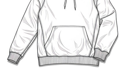 White hoodie sketch illustration with pocket and hood on a white background