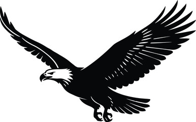 Fototapeta premium Black Silhouette of an Eagle in Flight with Wings Spread Wide bird flying