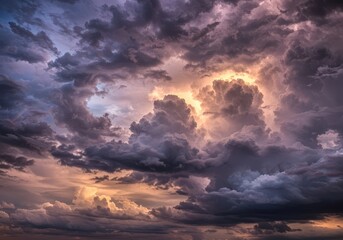 Obraz premium Hand-painted abstract depiction of a vast, churning sky filled with detailed, dramatic cumulus clouds and vibrant colors ,colorful ,abstract ,painting