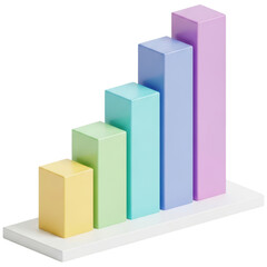 Colorful 3d bar chart showing data growth and progress in pastel tones