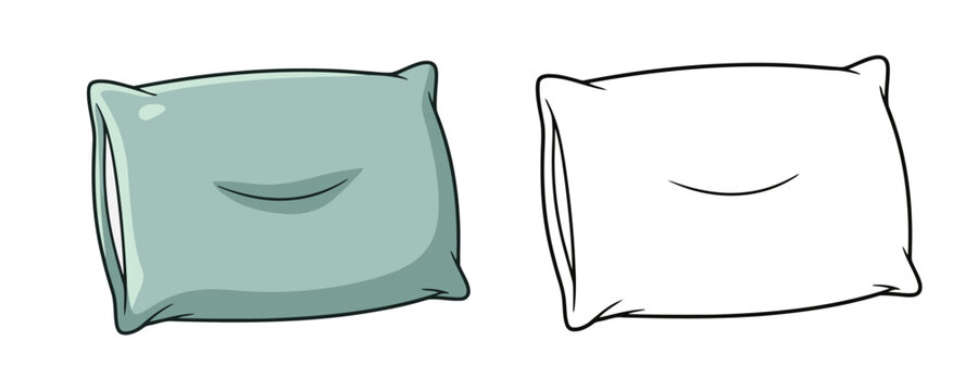 Fluffy rectangular sleeping pillow in mint green color drawing and outline for bedtime comfort rest and sleep design elements