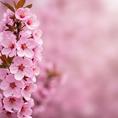 Obraz premium Abstract spring border background with delicate pink blossoms and soft light. Perfect for seasonal design ,light ,subtle ,frame