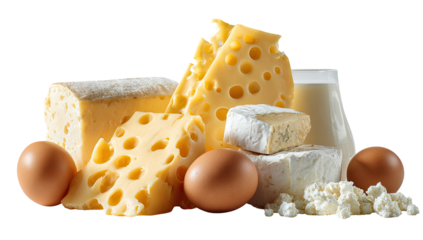 Assorted cheeses and eggs, dairy display