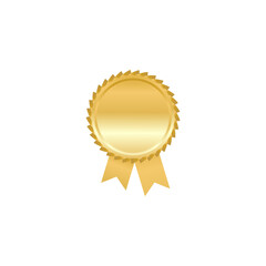 Golden Award Medal with Ribbon for Achievement, Recognition, and Success - Isolated on White