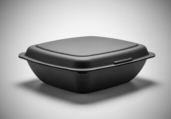 Sleek dark biodegradable clamshell container for modern food delivery and takeout service.