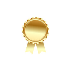 Luxurious golden award medal with a detailed rosette and elegant flowing ribbons, symbolizing premium quality achievement and significant success recognition