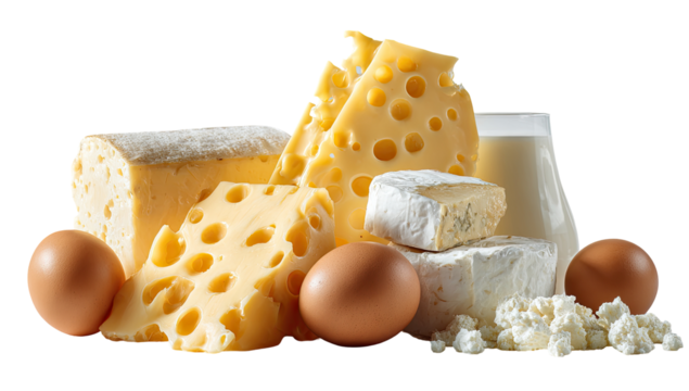 Assorted cheeses and eggs, dairy display