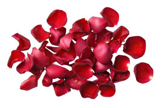 Red rose petals scattered on black