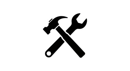 Crossed hammer and wrench tools icon on transparent background