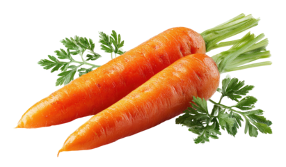 Two fresh, vibrant orange carrots with green tops (1)