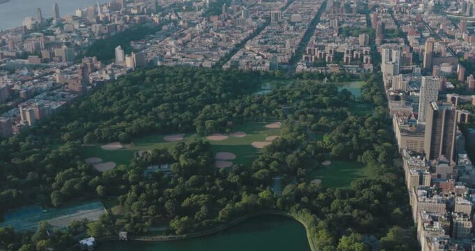 Majestic helicopter view of New York city and centra park - high shot