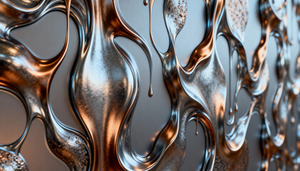 conceptual wallpaper mixing organic fluid form with metallic reflections, smooth lighting, vertical, realistic detail 
