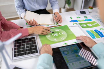 Business people planning esg sustainable corporate strategy meeting