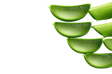 Stacked aloe vera slices, vibrant green, detailed texture