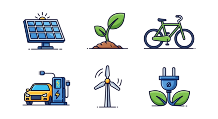 Sustainable energy eco-friendly icons for nature and environment