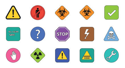 Collection of various warning prohibition and mandatory safety signs