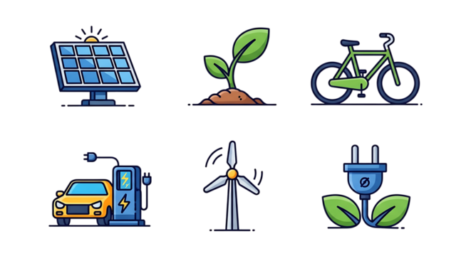Sustainable energy eco-friendly icons for nature and environment